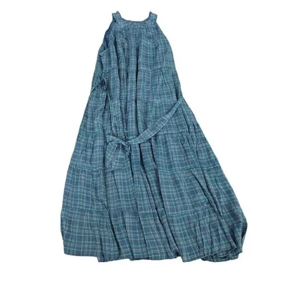 NEW! Torrid 3 XL Maxi Lindsay Hi-Low Tiered Maxi Dress Blue Plaid Sleeveless - Picture 3 of 7